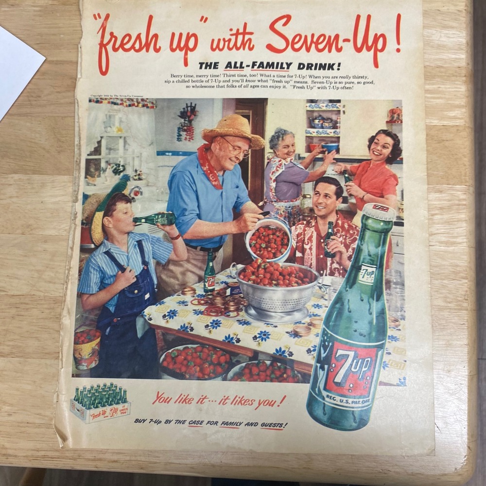 Vintage 1952 7 Up and Lucky Strike Print Ad Retro Kitchen Decor